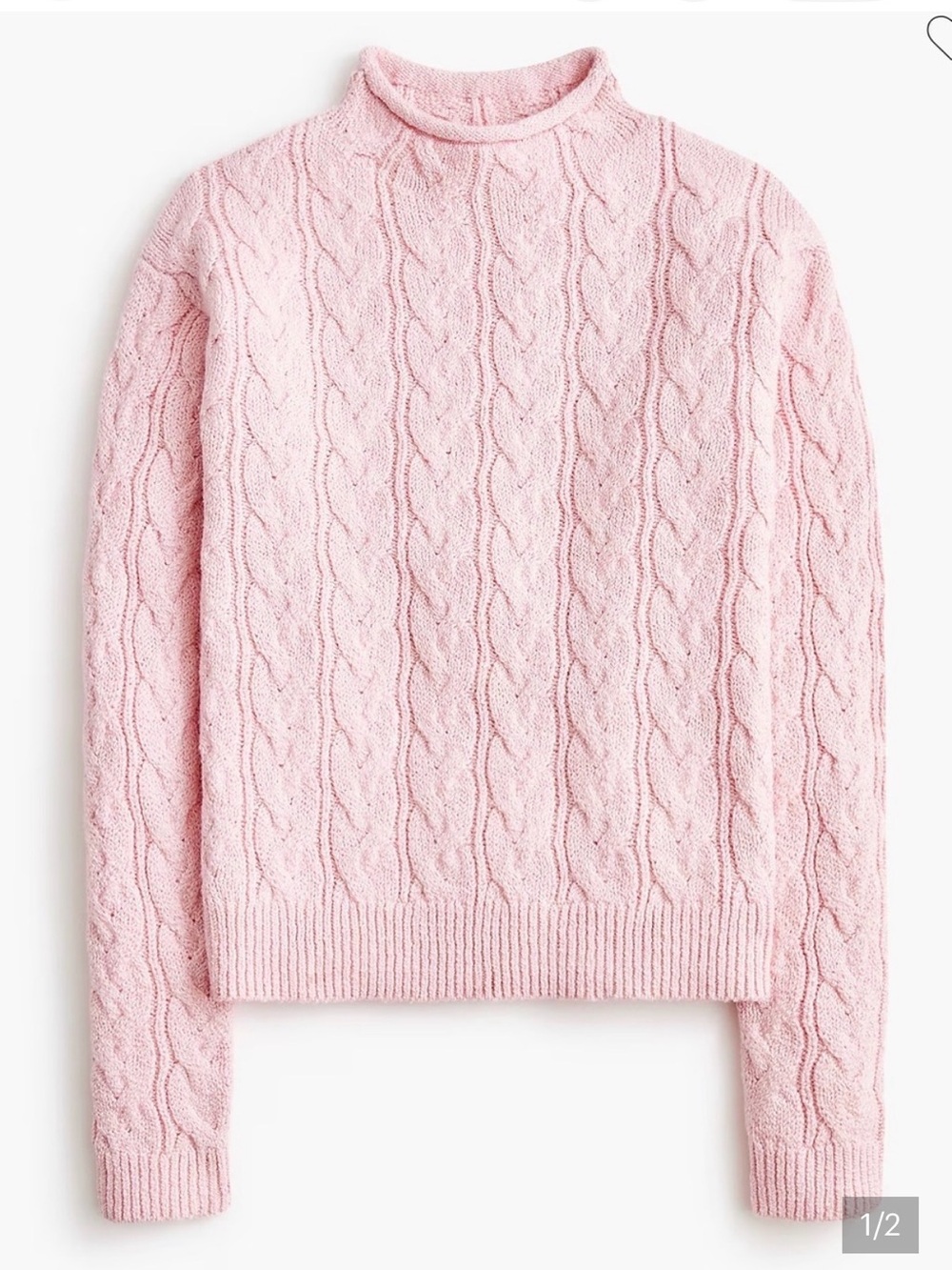 J. Crew 2025 Rollneck Light Pink Cable Knit Sweater NWT